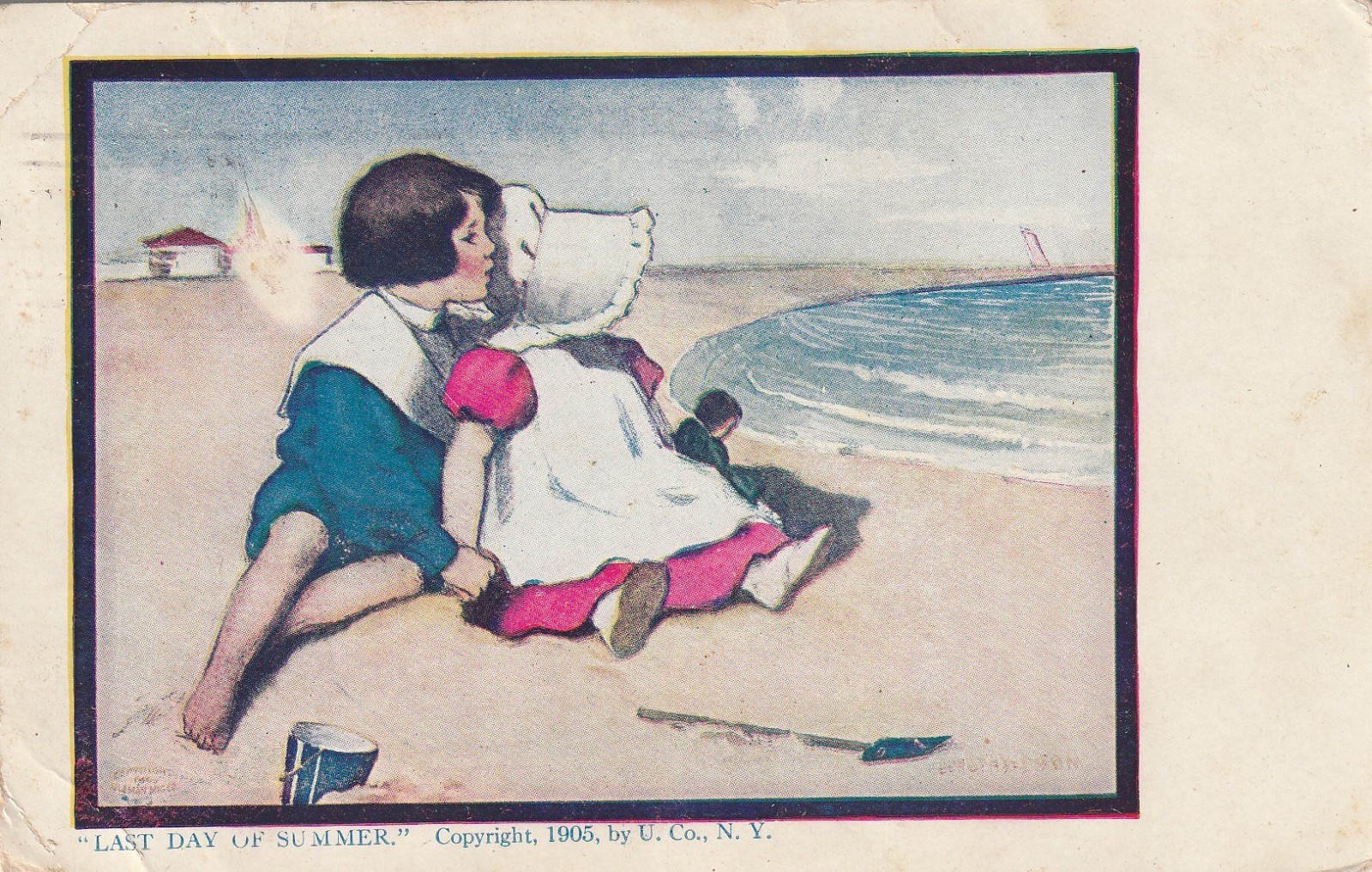 Last Day Of Summer Romance Couple At The Beach Antique Postcard A8350