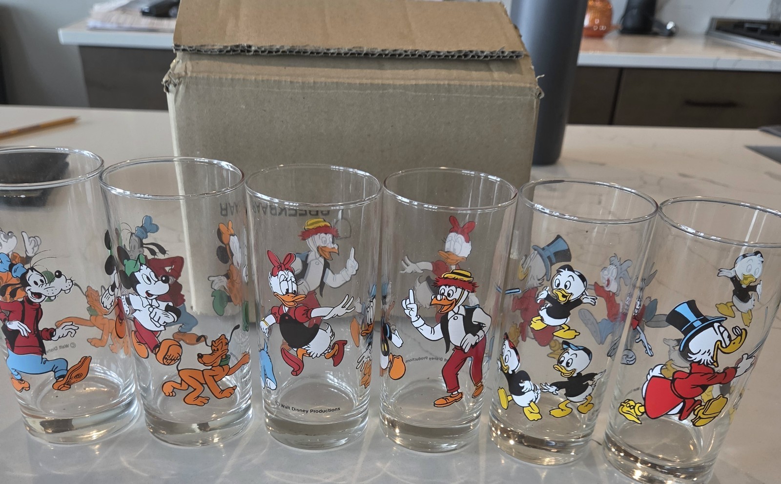 Six 6 Vintage 1978 Walt Disney Donald and  Friends Glass Pepsi Collectors Series