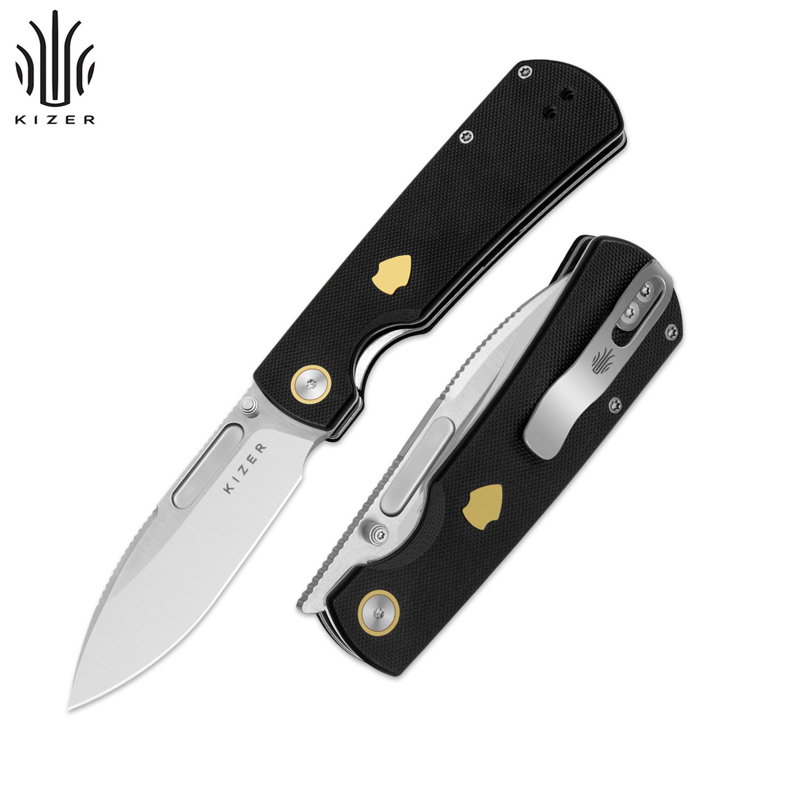 Kizer Retro Folding Pocket Knife Nitro-V Blade G10 & Brass Handle V4726A2