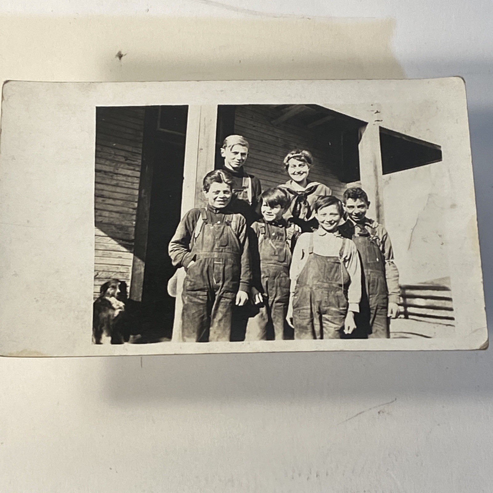 Postcard RPPC c1910 Group of Young Folk & Dog
