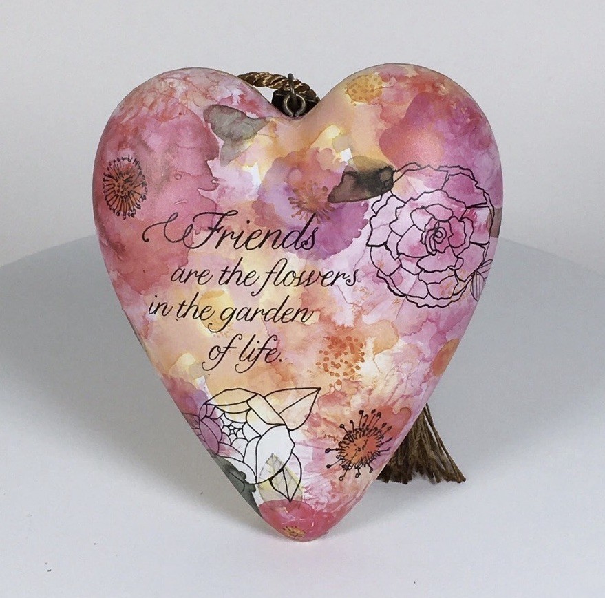 Demdaco Art Heart W/Key “Friends Are The Flowers In The Garden Of Life” Open Box