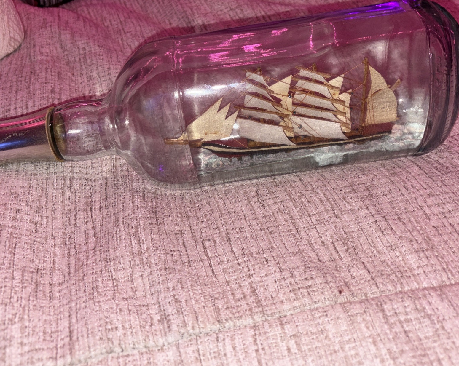 Vintage Handmade Sailing Ship in a Teacher’s Highland Cream Scotch Whisky Bottle