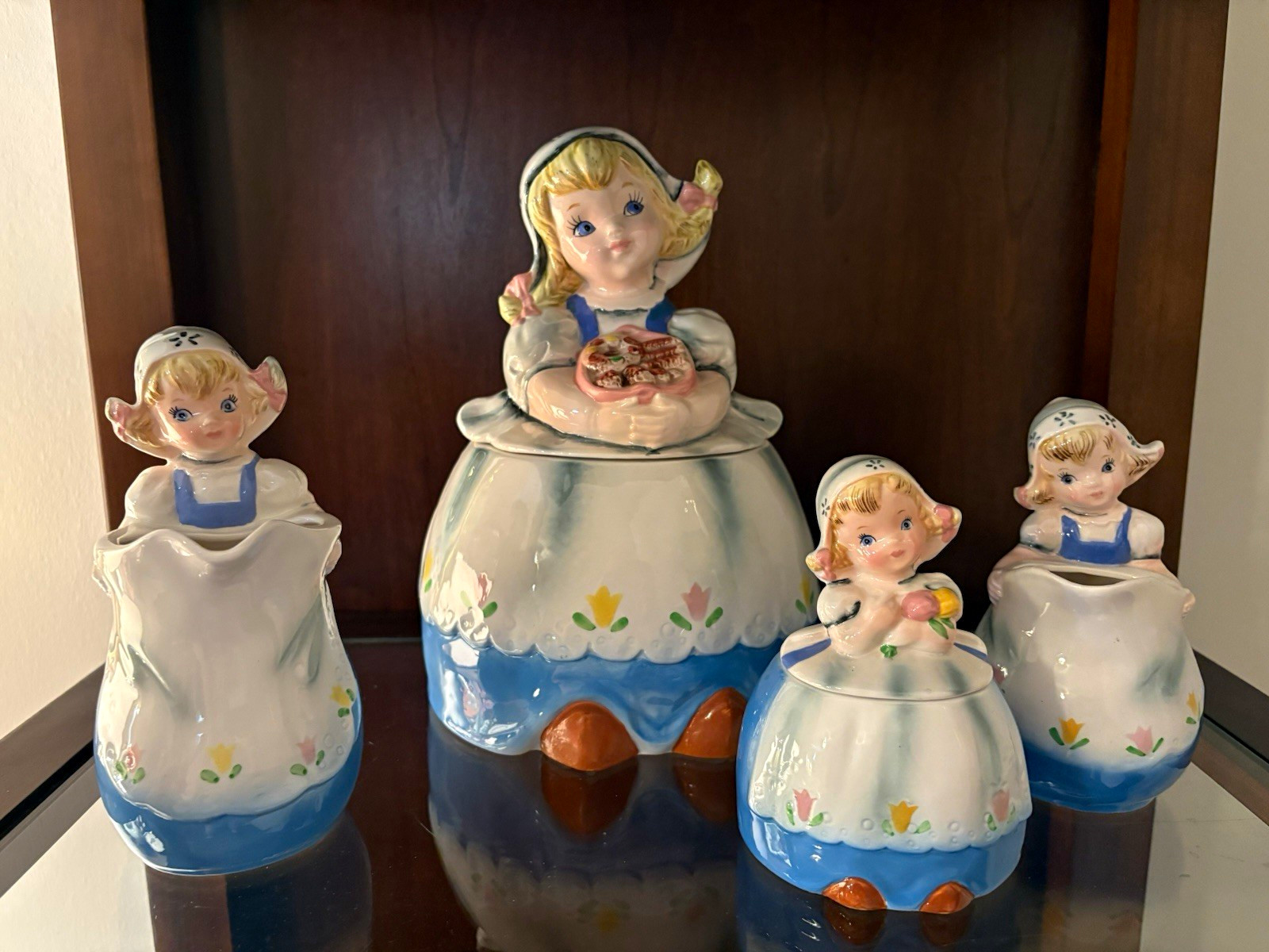 1950’s Lefton Dutch Girl Cookie Jar, Sugar, Creamer and Small Pitcher 1950’s Lefton Dutch Girl Cookie Jar, Sugar, Creamer and Small Pitcher