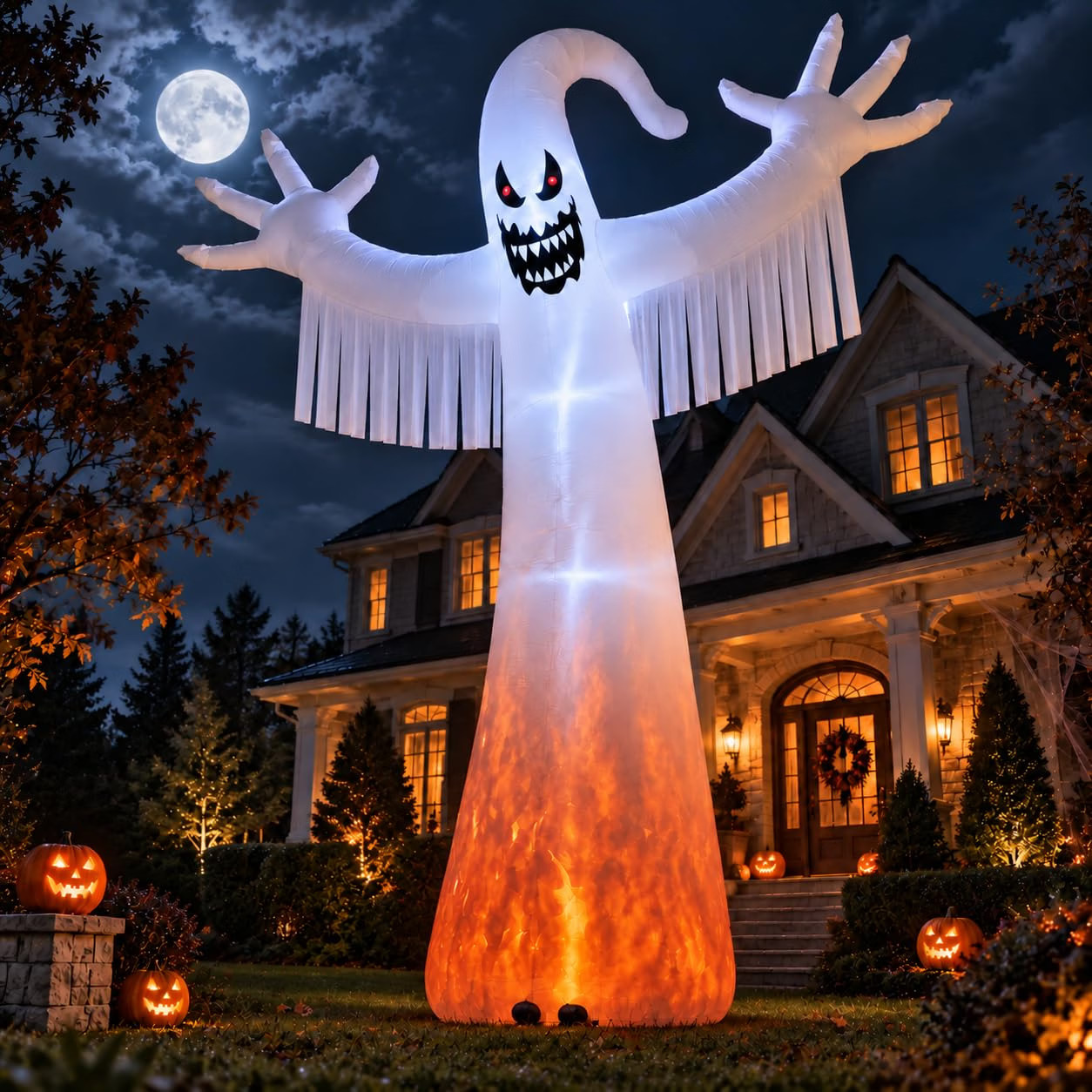 12FT Halloween Inflatable Giant Ghost with Red Eye Led Lights Blow Up Decoration