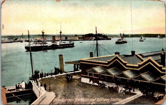 ANTIQUE Pre 1907 POSTCARD Queenstown Harbour and Railway STATION