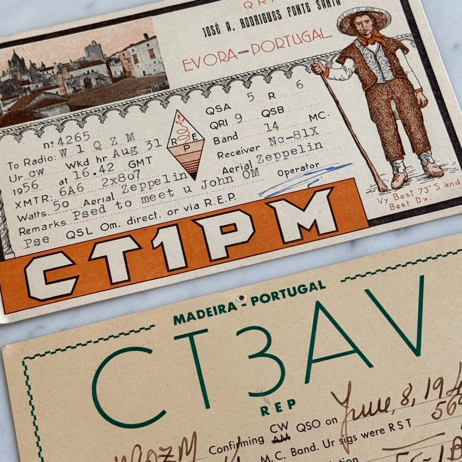 Vintage QSL Radio Post Cards - Spain & Portugal - Midcentury DX Call Graphics
