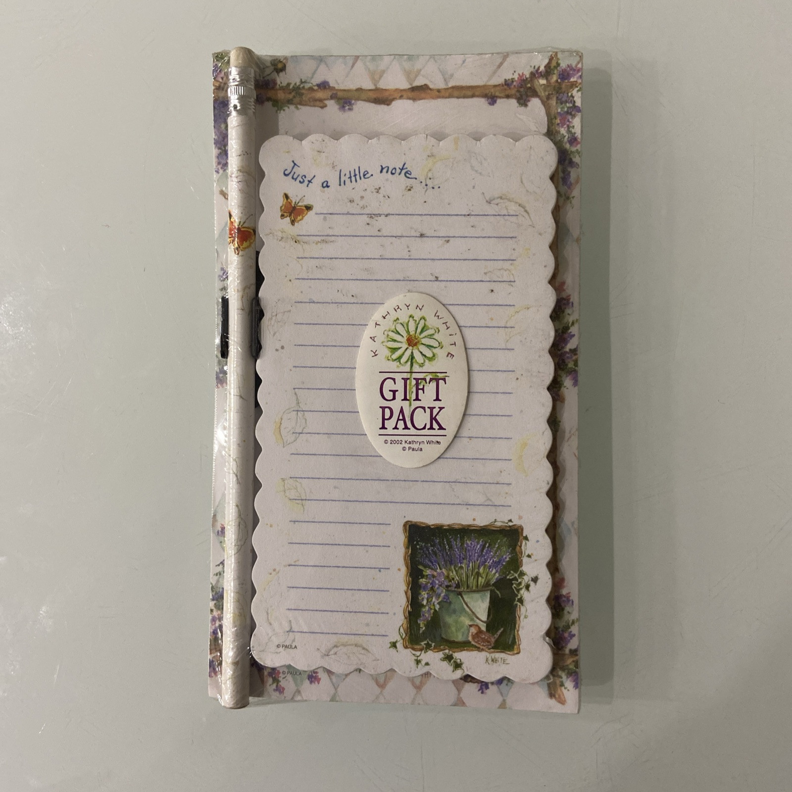 Vintage 2002 Stationary Set Kathryn White 1 Notepad, 1 Diecut Notepad And Pencil