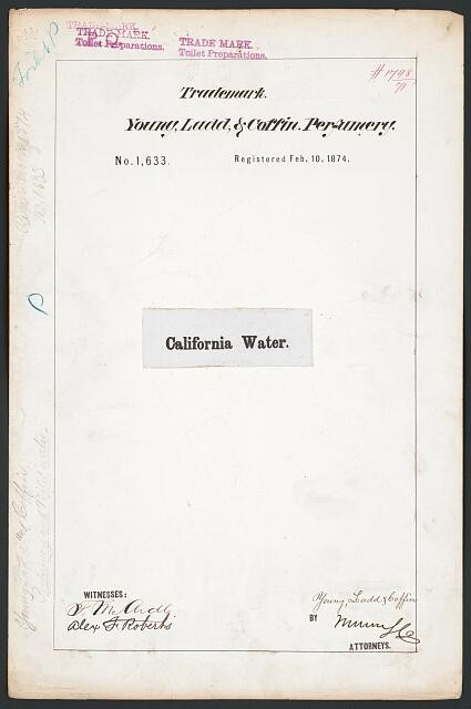 Photo:Young Ladd Coffin California Water Trademark 1874 Perfume Brand
