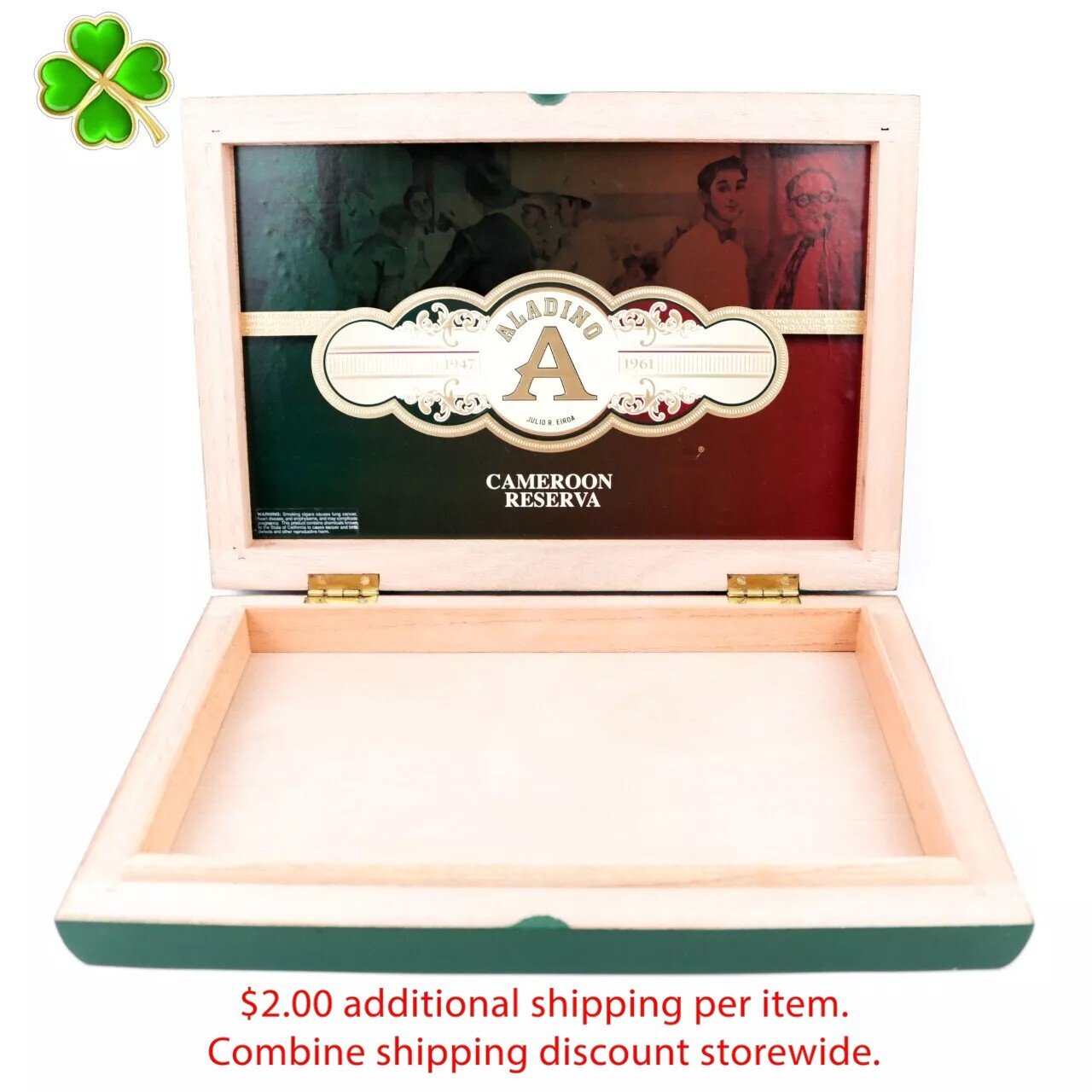 Aladino Cameroon Reserva 1947-1961 Empty Wood Cigar Box 11.25\