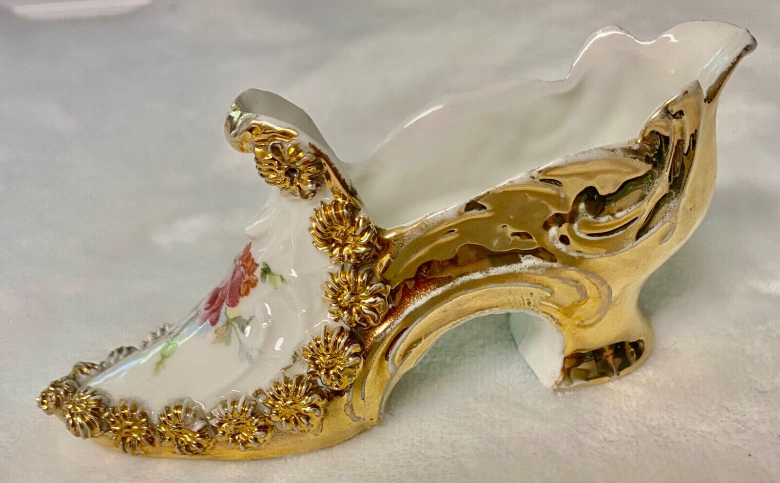 Vintage Porcelain Gold Trimmed Slipper/Shoe with Flowers