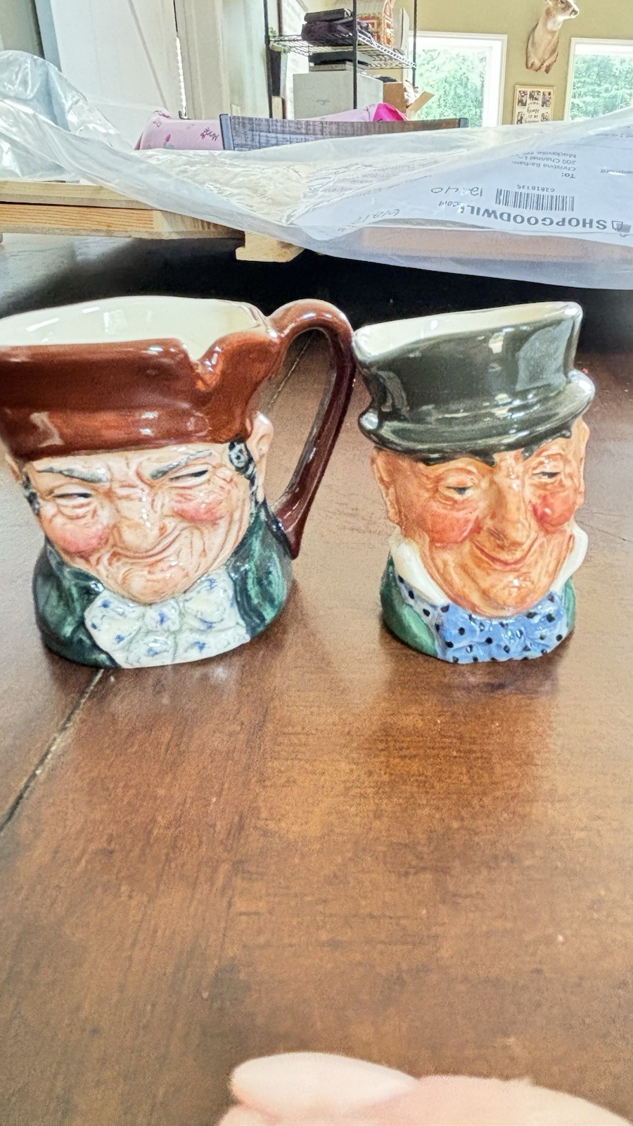 Set Of 2 Vintage  Miniature  Royal  Daulton Jugs Mr. Micawber & Old Charley