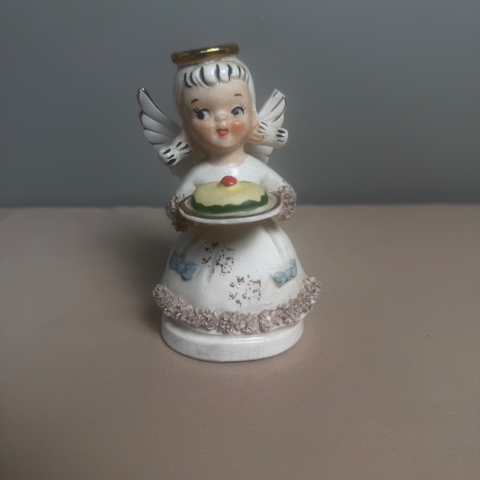 Vintage Lefton May Birthday Angel Figurine Cake Hand Painted Japan MCM Kitsch Vintage Lefton May Birthday Angel Figurine Cake Hand Painted Japan MCM Kitsch