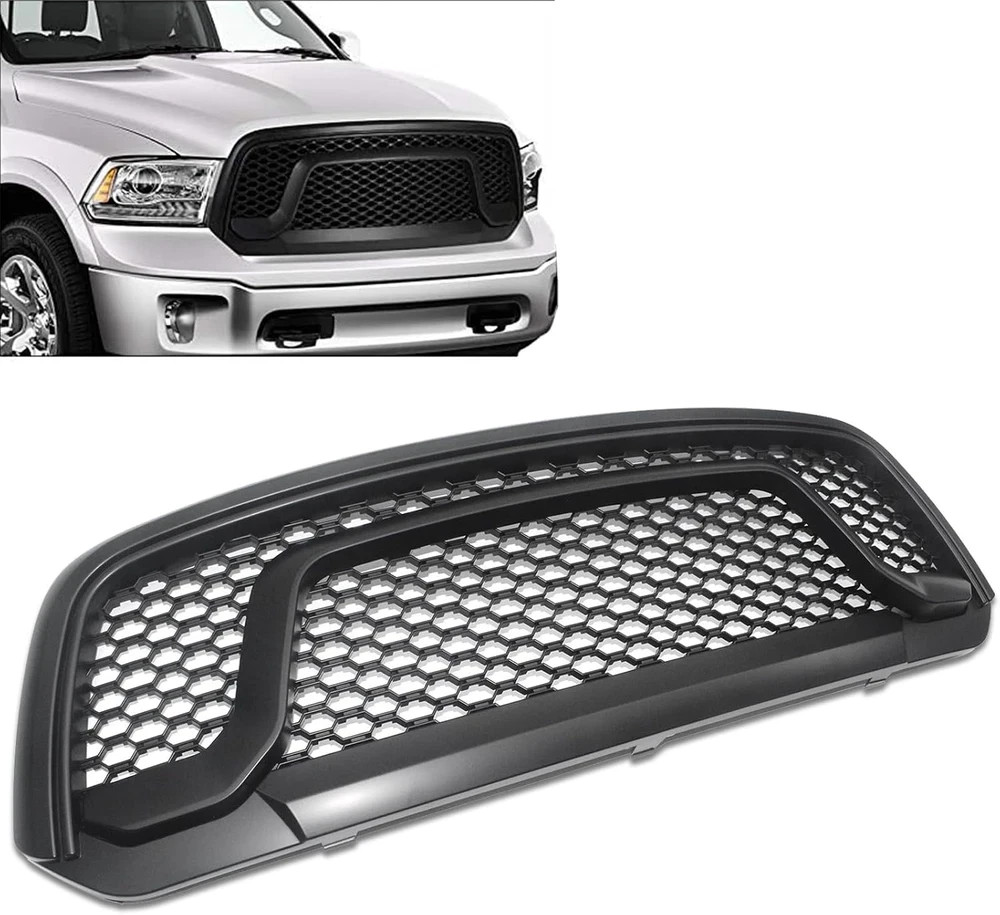 Front Bumper Upper Grille Matte Black Rebel Style Honeycomb Mesh Grill Fit for 2