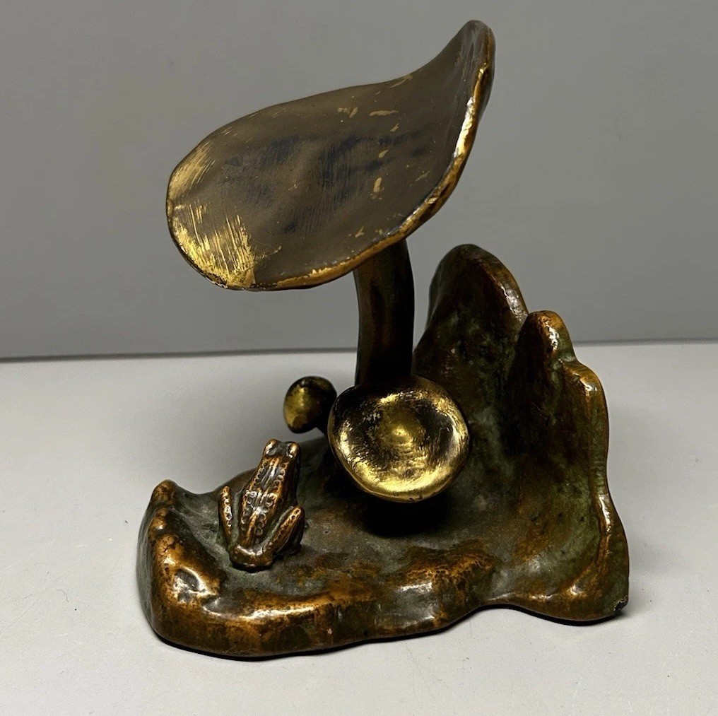 VTG McClelland Barclay Bronze Brass (?) Bookend Mushroom Frog Toadstool Art Deco