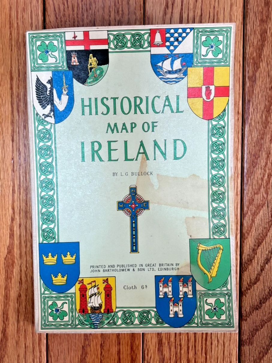 VINTAGE Historical Cloth Map of Ireland. Printed in Great Britain (1962).