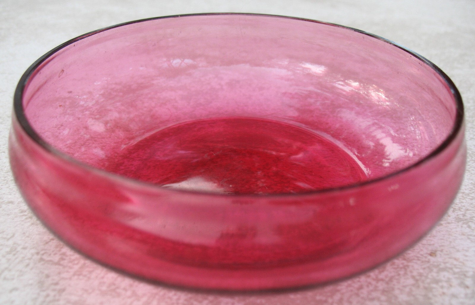 Ant. Hand Mold Blown Low Cranberry Glass Finger Bowl or Berry Bowl