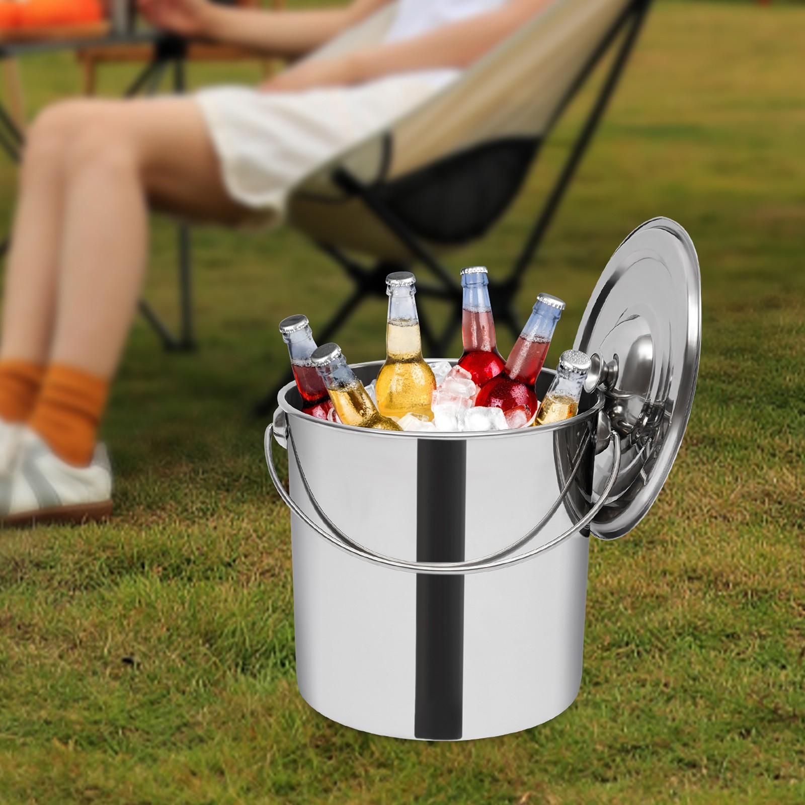 Extra Thick 12/20L Stainless Steel Barrel Bucket Food Water storage w/ Lid New