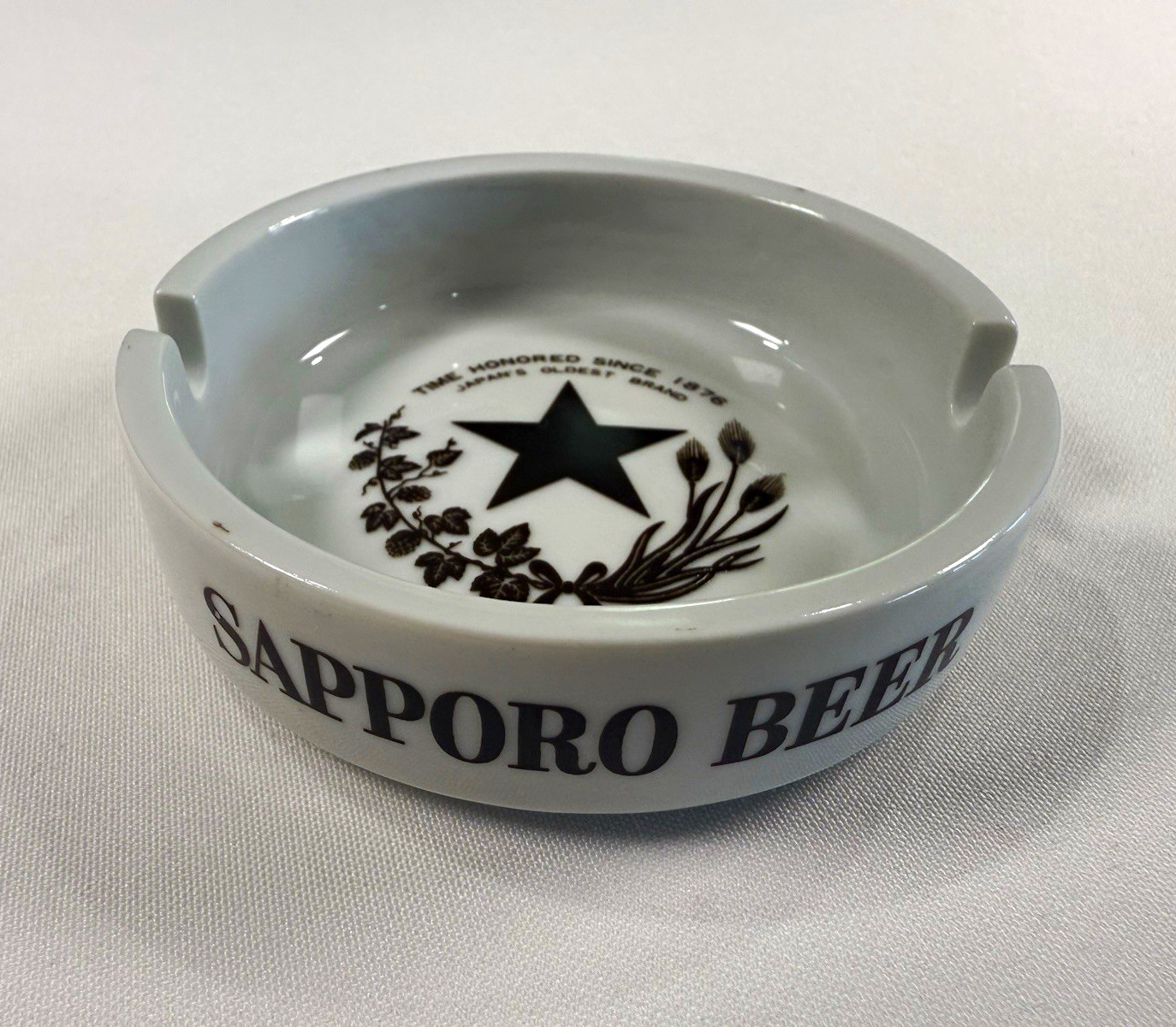 Vintage Sapporo Beer Ceramic Ashtray - Otai China Tajimi Japan - Black Star Logo