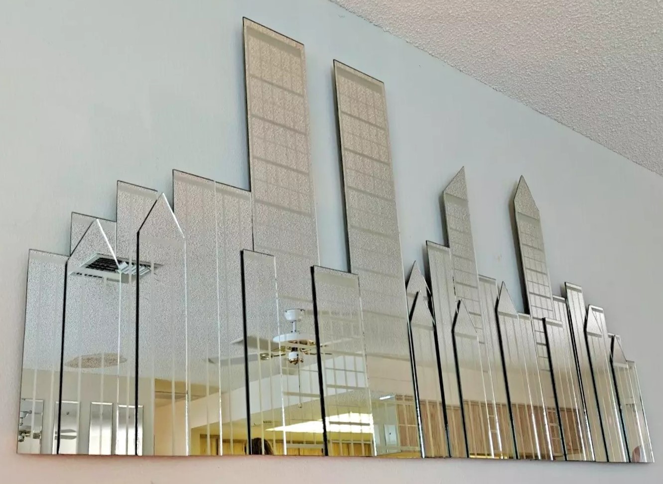Rare Vintage 80\'s NYC Manhattan Skyline with Twin Towers 3D Wall Mirror 36x75