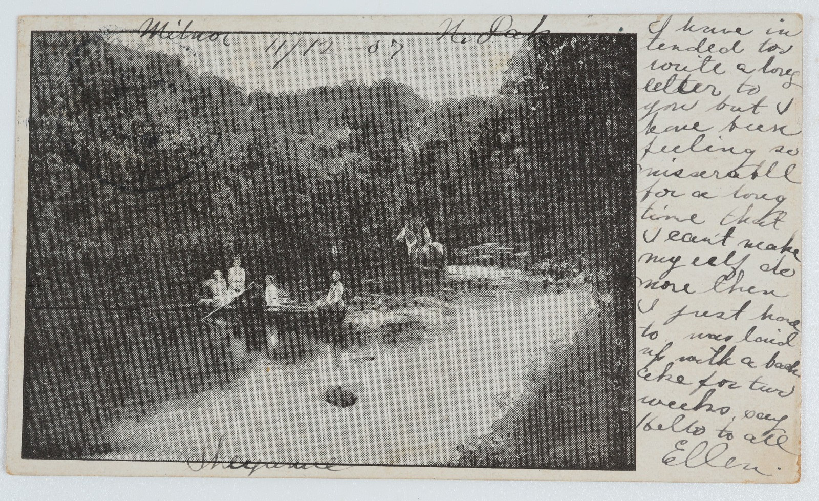 Vintage 1907 Postcard Milnor North Dakota Boating River Horse Chas Abel Jeweler