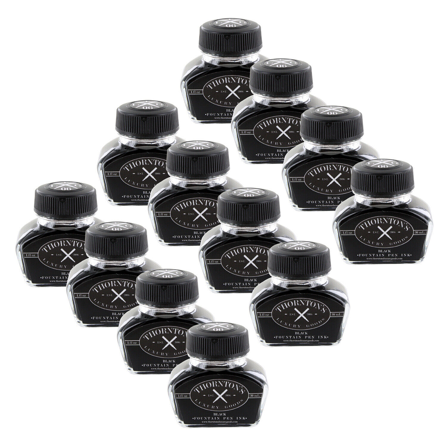 Thornton's Luxury Goods Fountain Pen Ink Bottle, 30ml - Black - Set of 12
