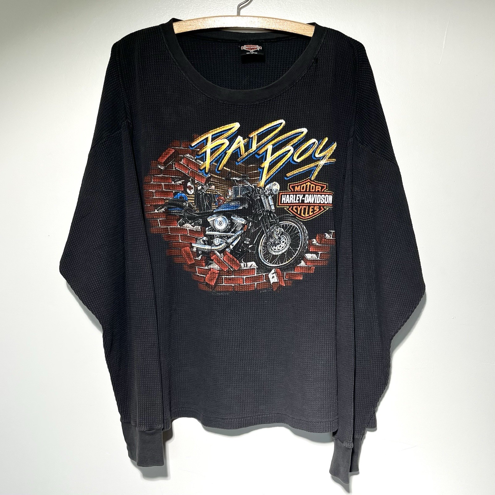 Vintage 1993 Bad boy Harley Davidson Cotton Knit Long Sleeve Shirt Size XL