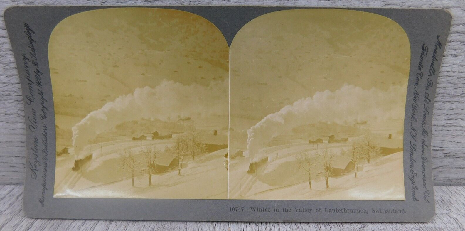 Stereoview Card Keystone View Co 1900 Lauterbrunnen Switzerland Winter Train