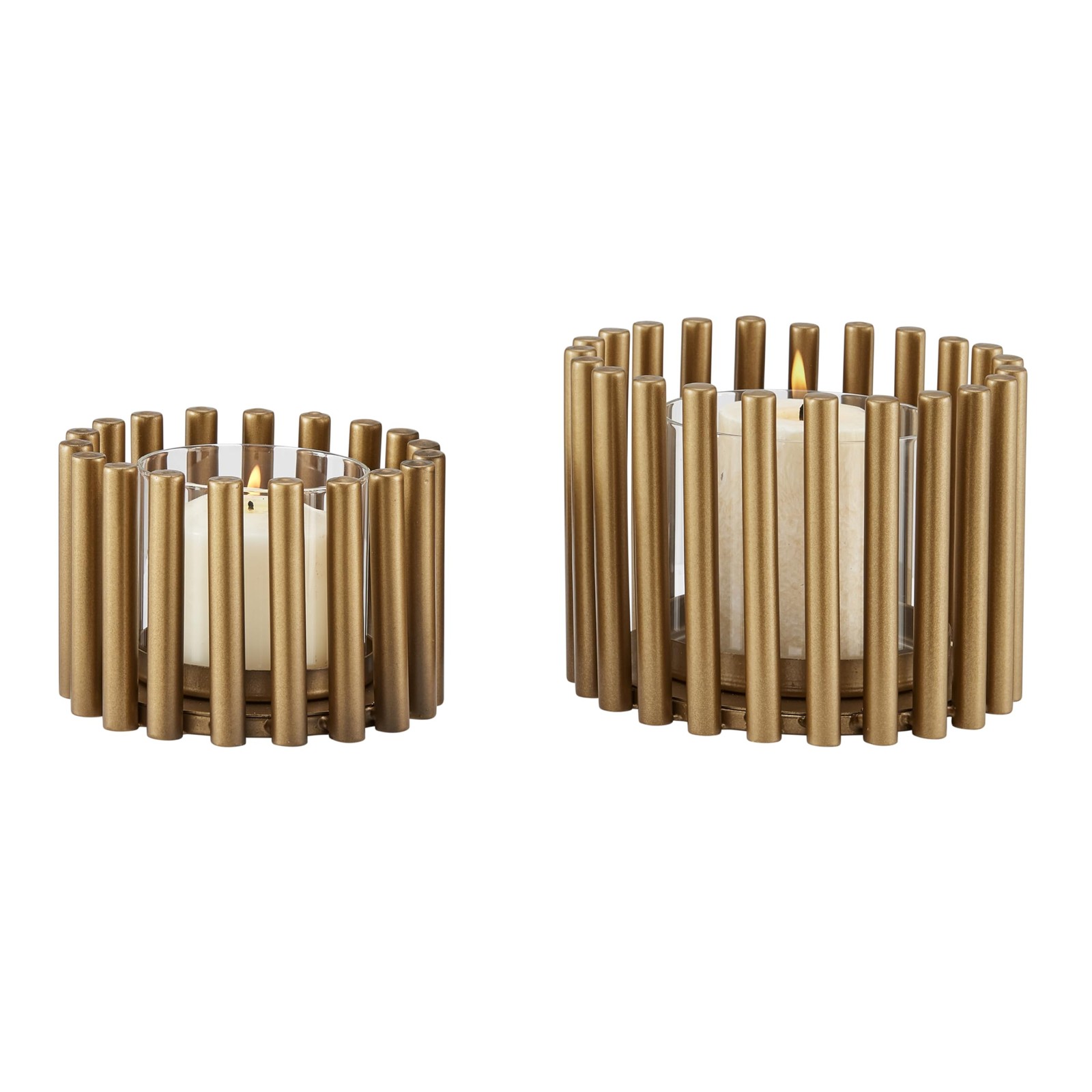 Danya B. Pela Ring Votive Hurricane Candle Holders, Warm Gold, Set of 2