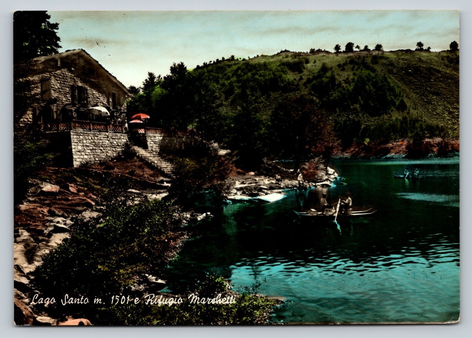 Vintage c1963 Color Tinted RPPC Postcard: Mountain Hut By Lake Santo, Italy 4x6\