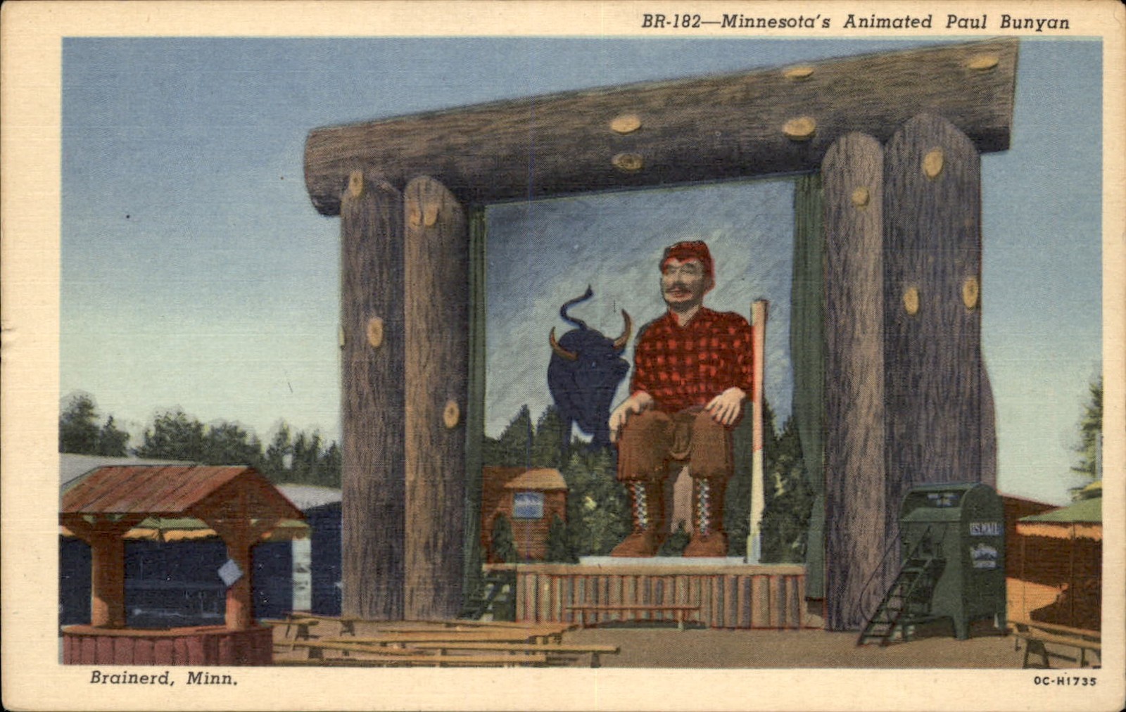 Brainerd MN Paul Bunyan Statue Curt Teich c1940s-50s Vintage Postcard