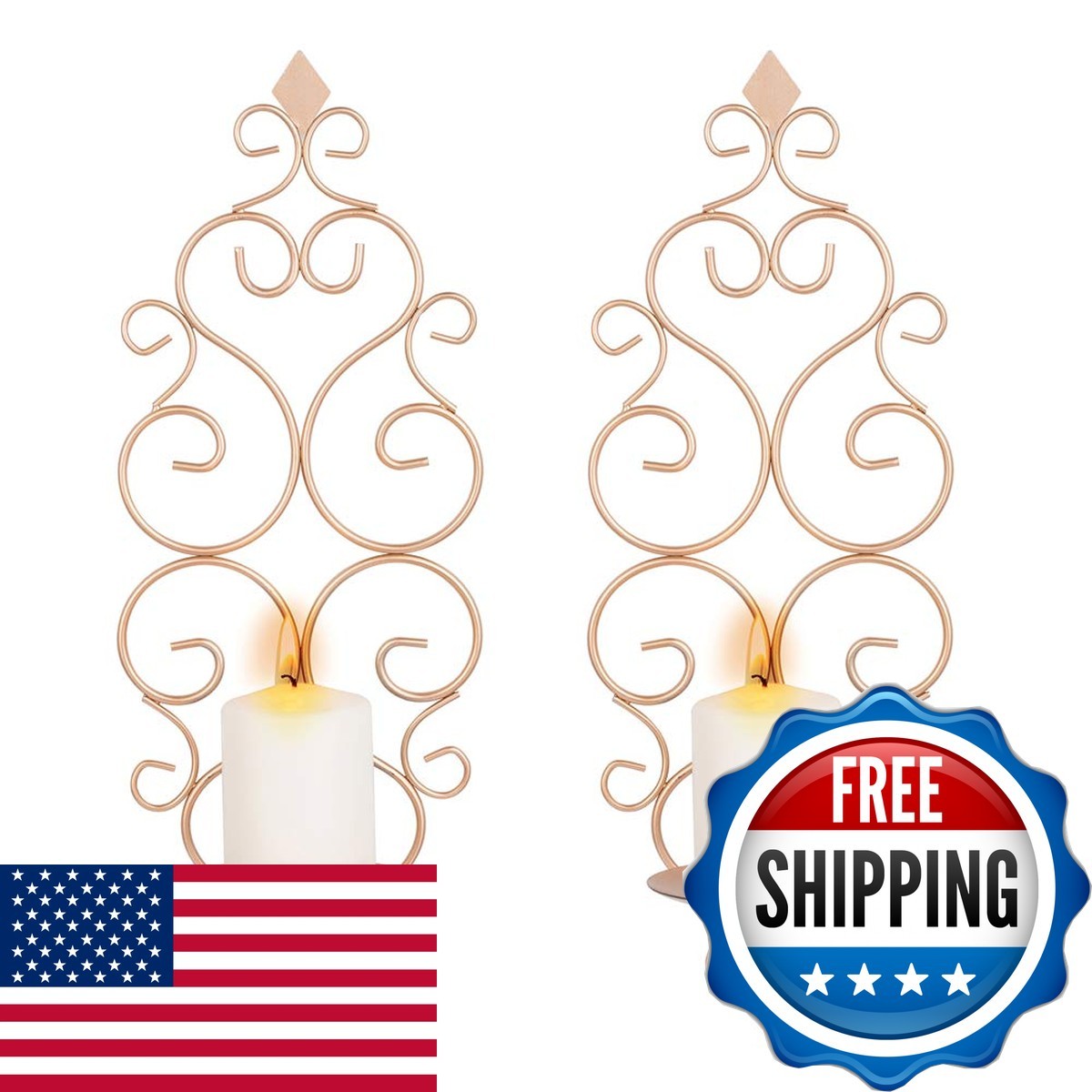 Sziqiqi Iron Wall Candle Sconce Set of 2 Rose Gold