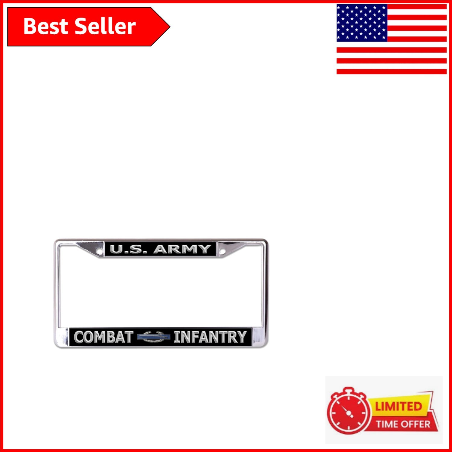Durable Chrome License Plate Frame with Army Inserts - Standard Fit for Cars