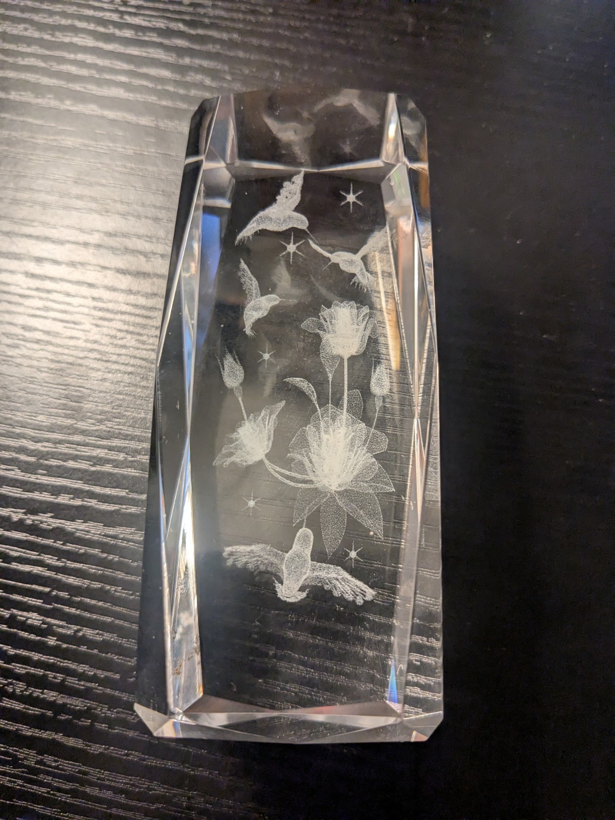 I Love You Crystal Hologram 3D Paperweight W/Hummingbirds & Roses I Love You Crystal Hologram 3D Paperweight W/Hummingbirds & Roses