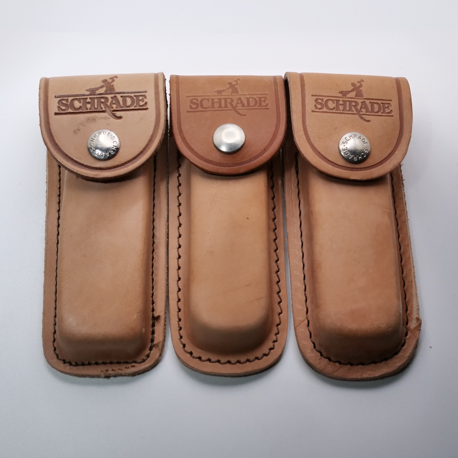 3x Vintage SCHRADE 6 Inch Leather Folding Knife Sheath for 5 Inch LB7 LB8 UH 3x Vintage SCHRADE 6 Inch Leather Folding Knife Sheath for 5 Inch LB7 LB8 UH