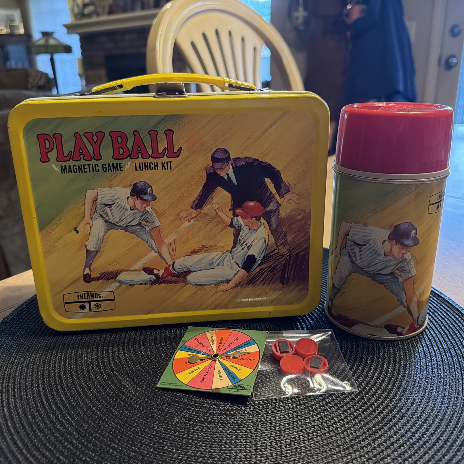 Rare 1969 Thermos Play Ball Magnetic Game Lunchbox & Thermos Excellent All Parts