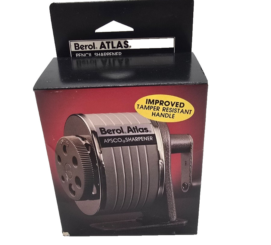Vintage Berol Atlas APSCO Wall Mount Pencil Sharpener Retro Metal Crank NEW NOS