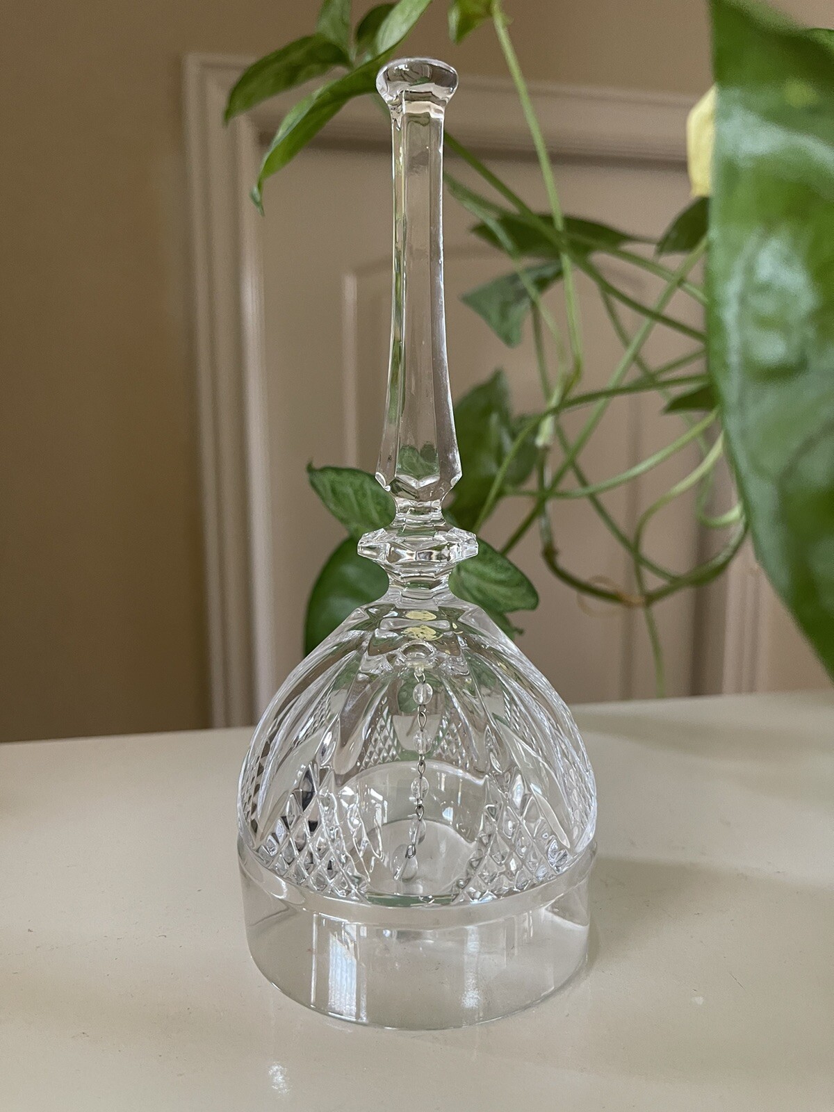 Vintage Decorative Pressed Glass Crystal Bell- 7.5 inches Tall Great Sound