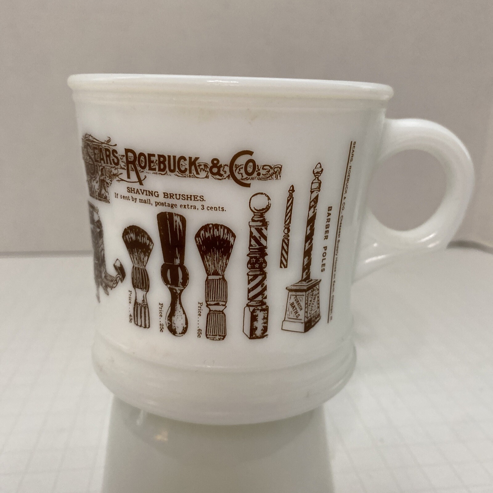 Sears Roebuck & Co Shaving Implements Milk Glass Mug Surry USA