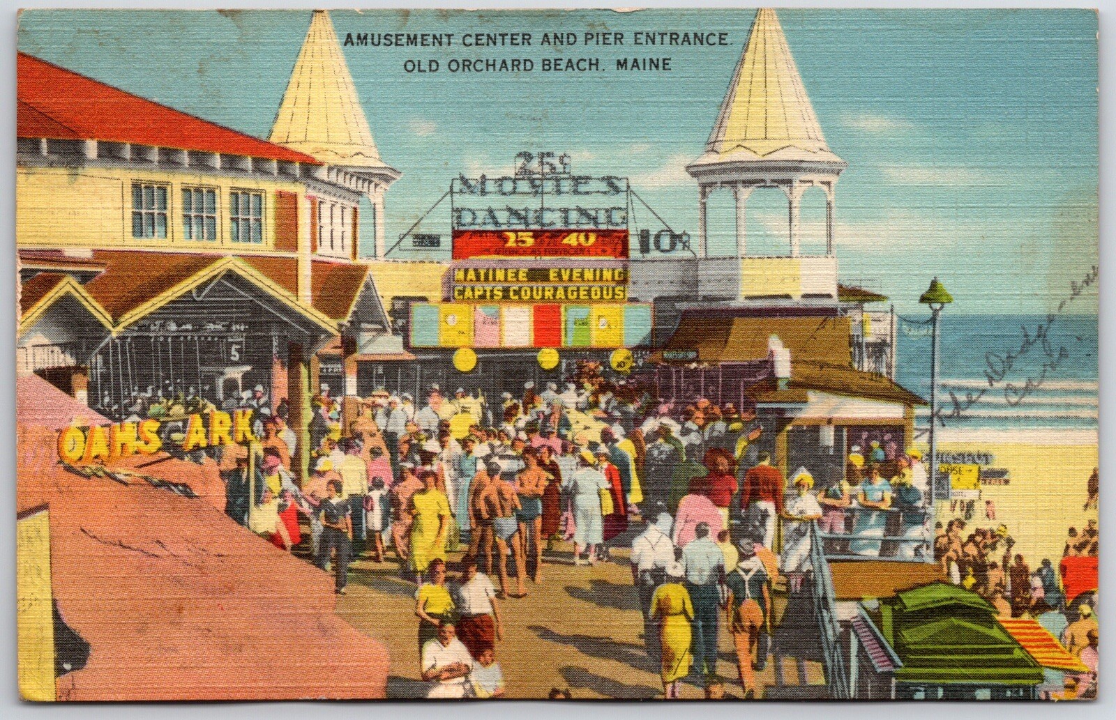 c1941 Amusement Center and Pier Entrance, Old Orchard Beach, Maine ME Postcard