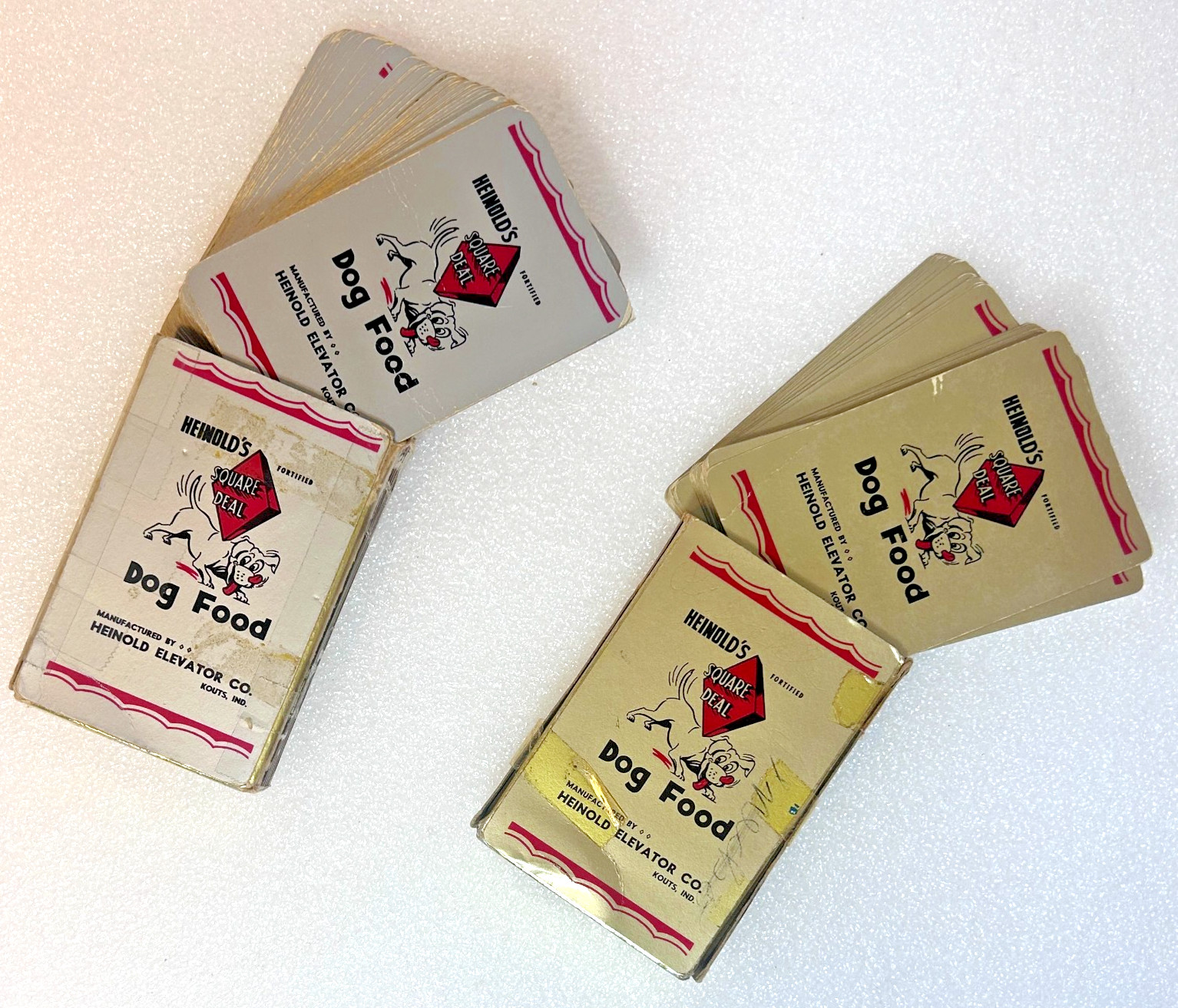 2 Vintage Heinold's Square Deal Dog Food Advertising Pinochle Card Decks