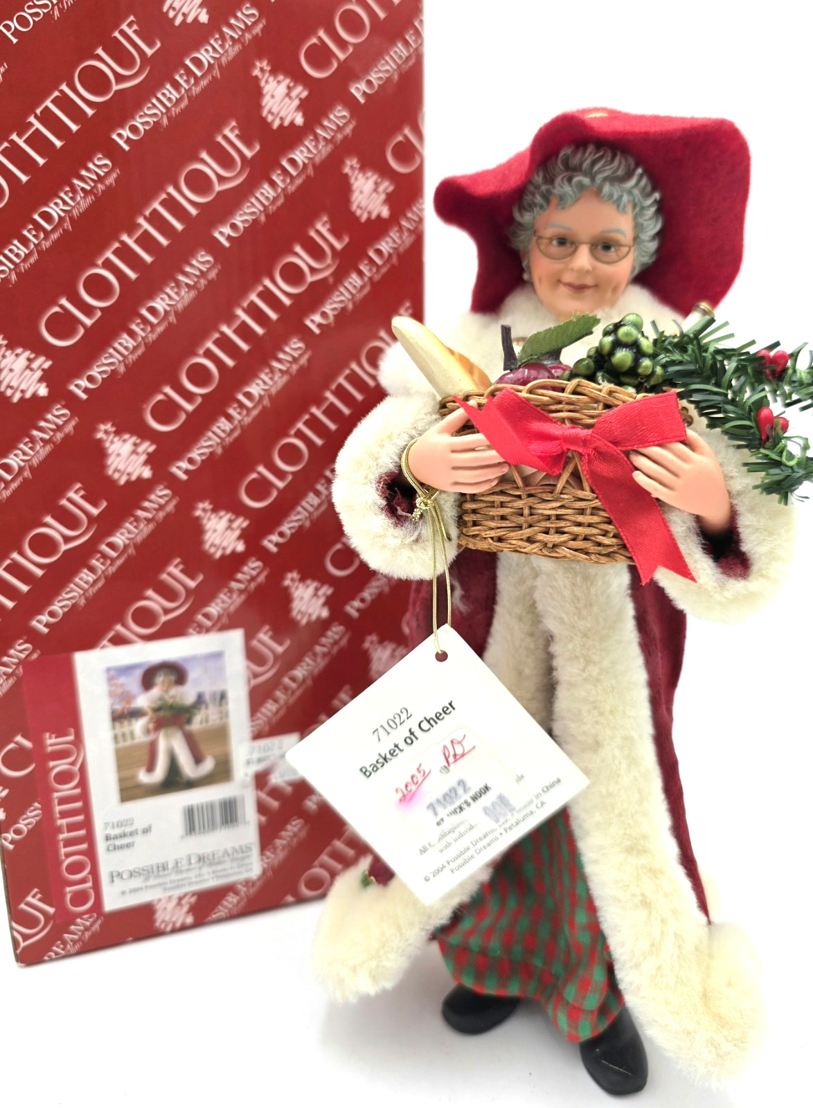 Possible Dreams Clothtique Basket of Cheer Santa 71022 Box Tags VTG 2004
