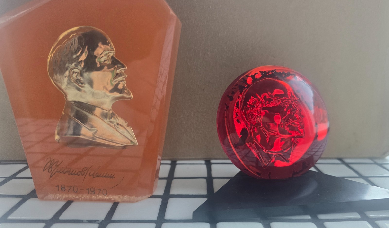 Vintage USSR Lenin Lucite Desk Set Soviet Acrylic Bust & Sphere