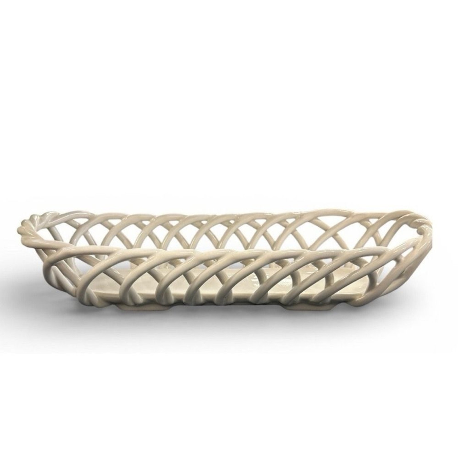 Williams Sonoma White Oval Long French Bread Basket Woven Eucalyptus Stoneware