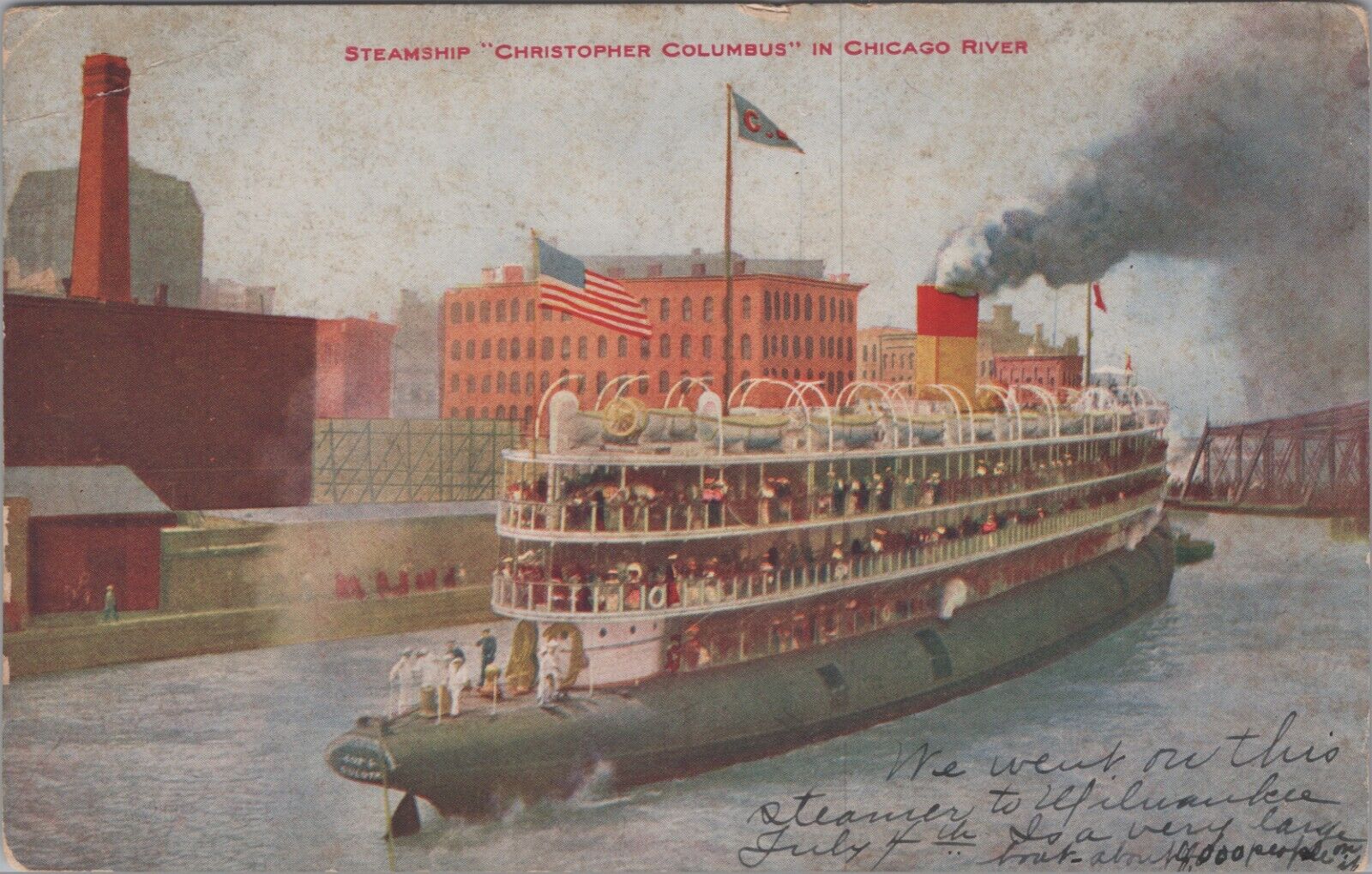c1910s Postcard Chicago River Illinois Steamship Christopher Columbus UNP 4781.4