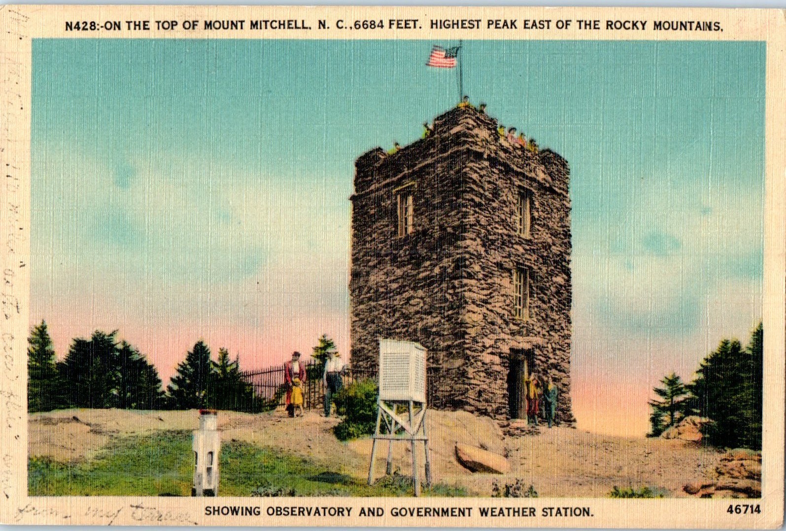 Vintage Postcard 1940\'s Observatory & Weather Station, Mount Mitchell, NC