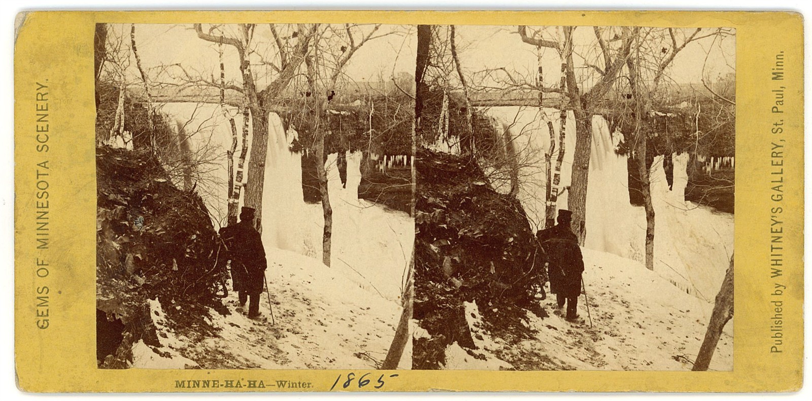 MINNESOTA STEREOVIEW - Minnehaha Falls in Winter - JE Whitney 1860s