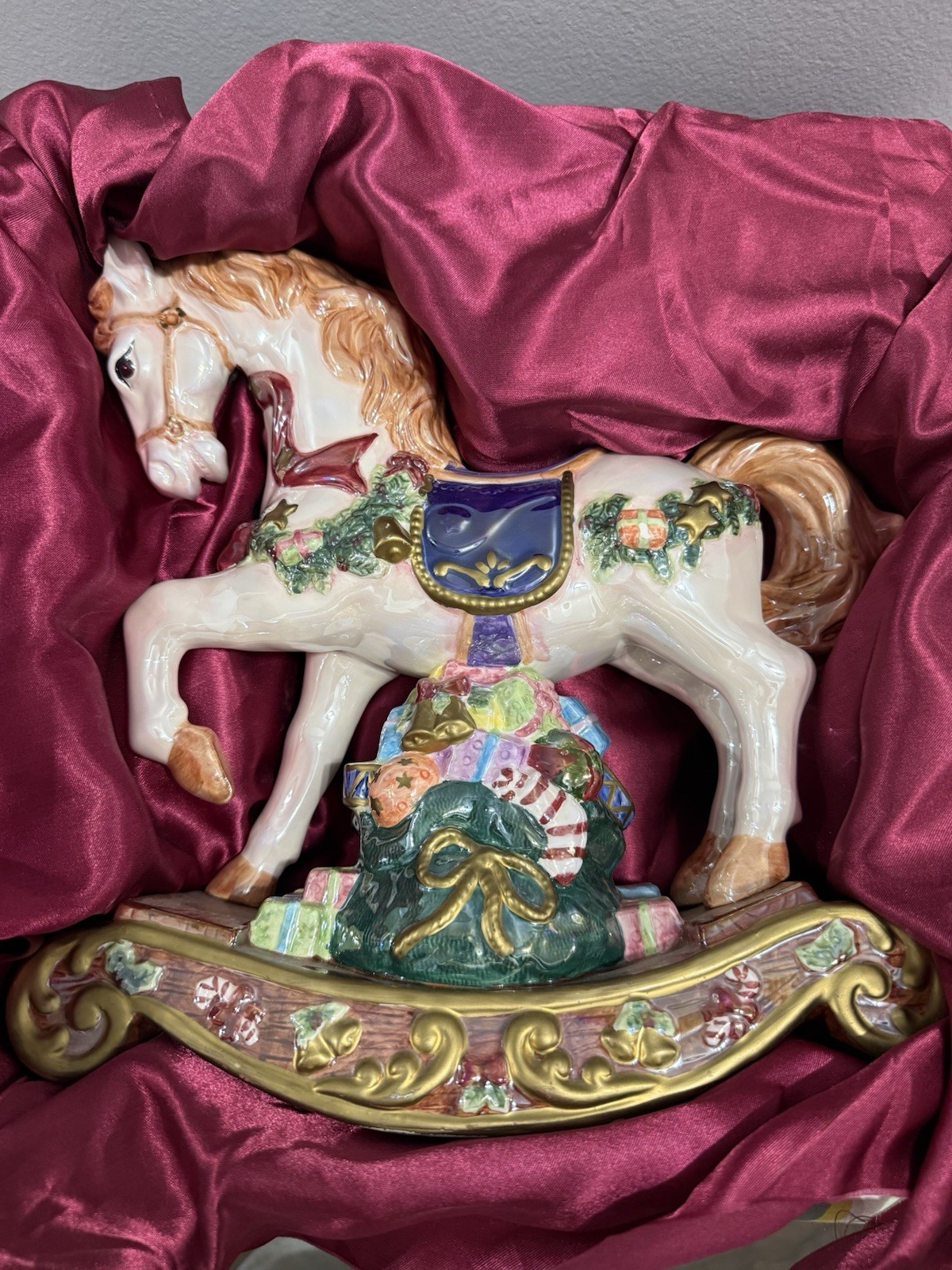 Holiday Time Christmas Carousel Rocking Horse Pearlized Ceramic 12\
