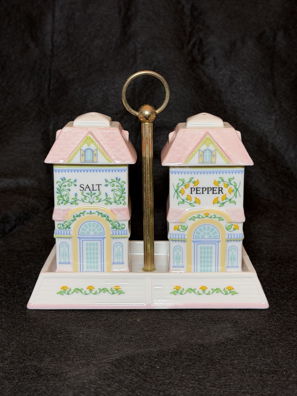 Vintage 1991 Lenox Village Salt & Pepper Shakers Caddy Tray Set Spice Village Vintage 1991 Lenox Village Salt & Pepper Shakers Caddy Tray Set Spice Village
