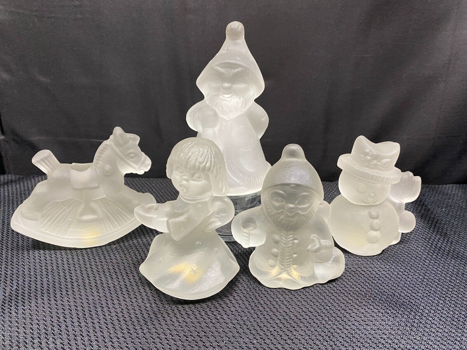 Set of 5 ~ Goebel Frosted Lead Crystal Figurines ~ (4) Candle Holders (1) Bell