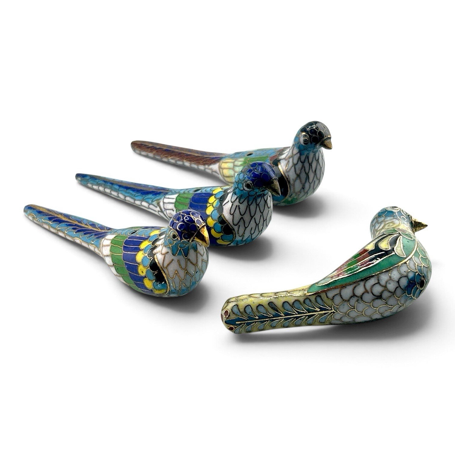 4 Vintage Chinese Cloisonné Enamel Bird Figurine Beads 